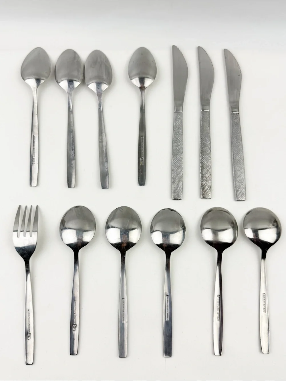 Vtg United Airlines Stainless Steel ABCO THL Fish Scale 13 pc Cutlery Spoon Fork